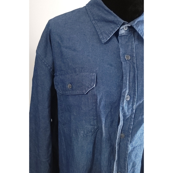 Wrangler Comfort Flex Denim Jean Long Sleeve Button Down Shirt Blue Sz 2XL - Picture 2 of 4
